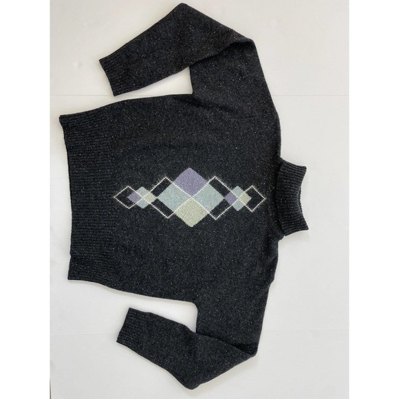 Valerie Stevens Argyle Sweater Women's Size Small Gray Wool Diamond Pullover - Picture 7 of 9